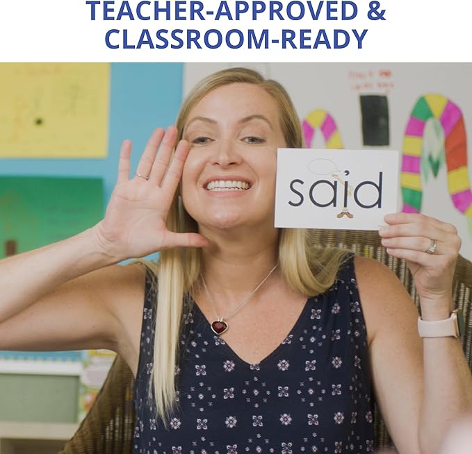 Sight Word & Phonics Flash Cards, Set 1 (High-Frequency Words 1-50) - Kinesthetic Learning, Picture-Embedded - Pre-K to Grade 3 - Homeschool & Classroom use - Model EW-22
