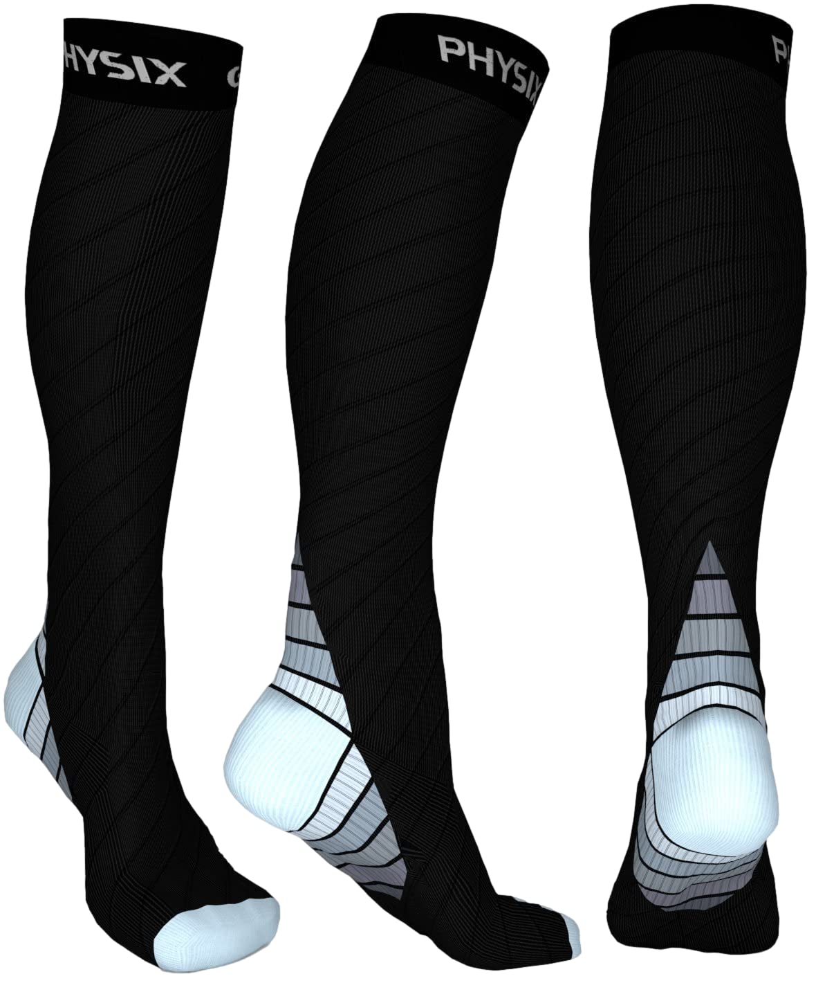 Physix Gear Compression Socks - Best Men & Womens Compression Socks for Circulation, Running, Nurses, Athletic Use Sock Compression, Blood Pressure Socks, Calcetines de Compresion, Black/Grey, XXL