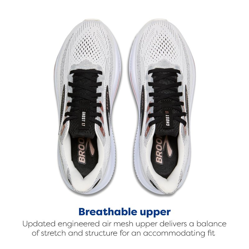 Brooks Women’s Ghost 17 Neutral Running Shoe - White/Black/Rose Gold - 9.5 Wide