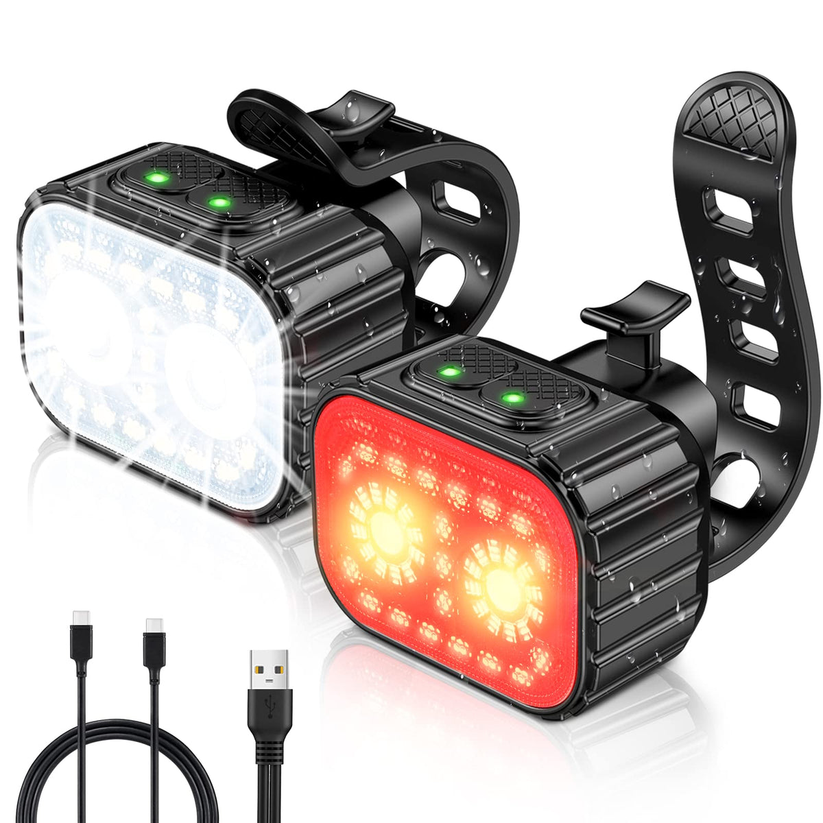 Cuvccn Bike Lights Super Bright, Rechargeable Bicycle Lights Set Multiple Modes, Waterproof Bike Lights for Night Riding/Cycling Safety, Front and Back Bike Reflectors Light, Long Battery Life