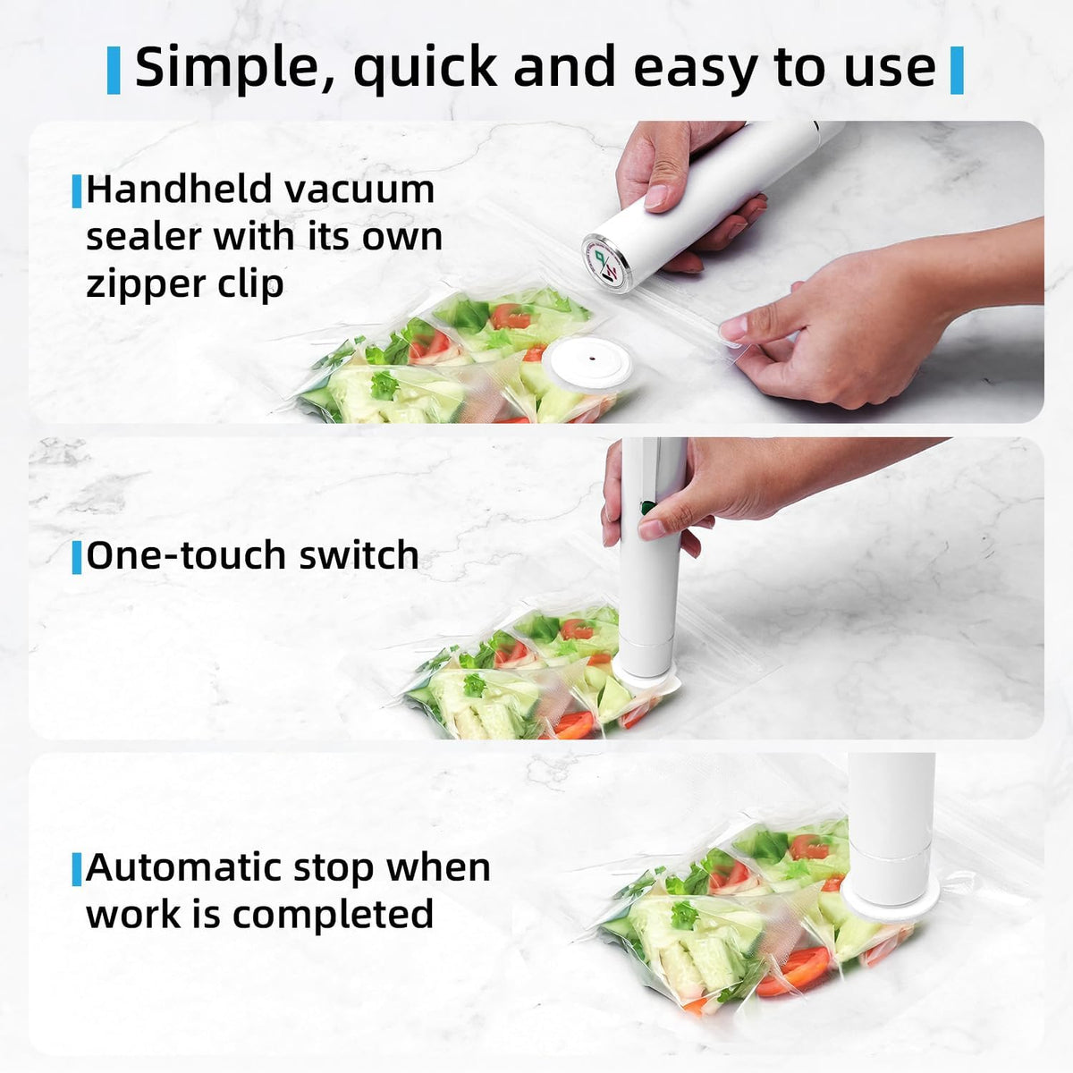 Vixino Vacuum Sealer, vacuum sealer for food, handheld vacuum sealer(Vacuum Sealers+ 10 reusable vacuum seal bags)