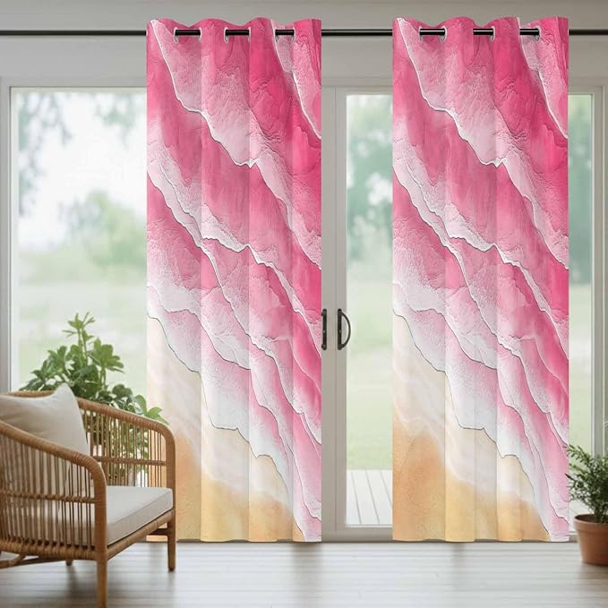 Ocean Outdoor Curtains for Patio Beach Waves Watercolor Abstract Gradient Pink