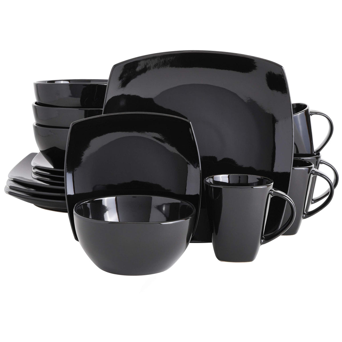 Gibson Elite Tahoe Sunset 12 Piece Stoneware Reactive Glaze (Service for 4) Ceramic Plates and Bowls Dinnerware Set - Black