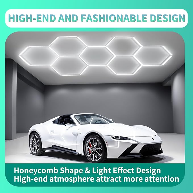 Hexagon Lights: High Brightness 240W, 26,960 LM, 6500K Hexagon Garage Lights, Hexagon LED Lights 7 Grid for Garage, Shopping Mall, Workshop and Car Detailing Shop etc