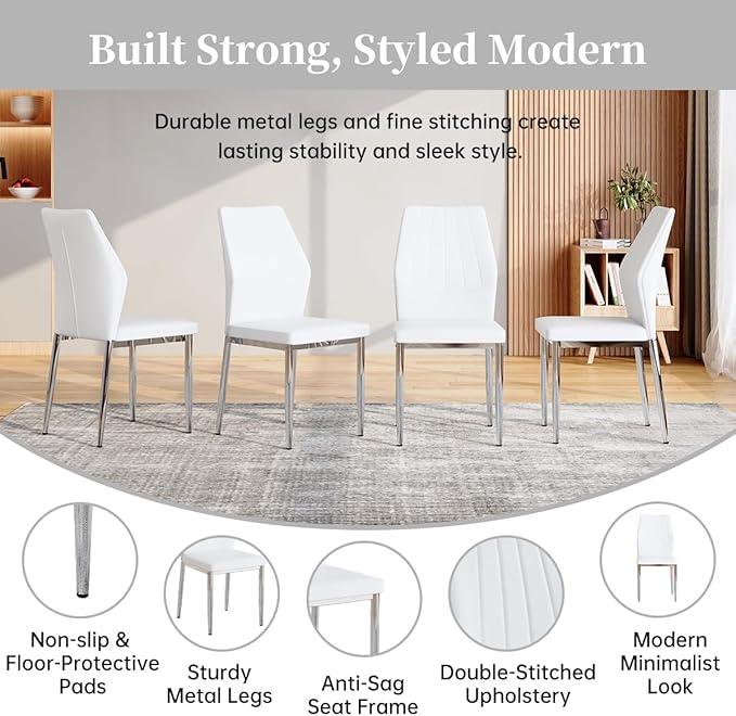 63" Modern Black Dining Table Set for 4 with Chairs, 5 Piece Rectangular Dining Room Table and 4 PU Leather Chairs, Kitchen Dining Set with Matte Wood Finish, Geometric Base, Easy Assembly