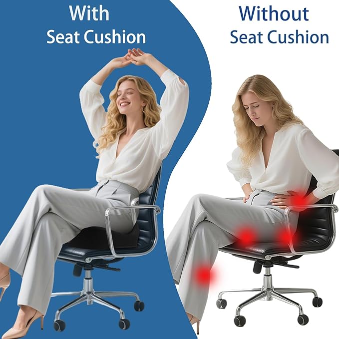 Ergonomic Memory Foam Seat Cushion | Relieves Sciatica, Tailbone & Lower Back Pain | Non-Slip, Breathable Pad for Office, Gaming, Car & Wheelchair Use | Ideal for Long Sitting Comfort