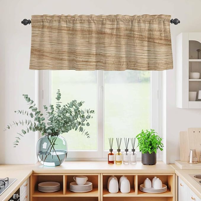 Kitchen Curtains Tiers and Valance Set of 3, Country Farmhouse Light Filtering
