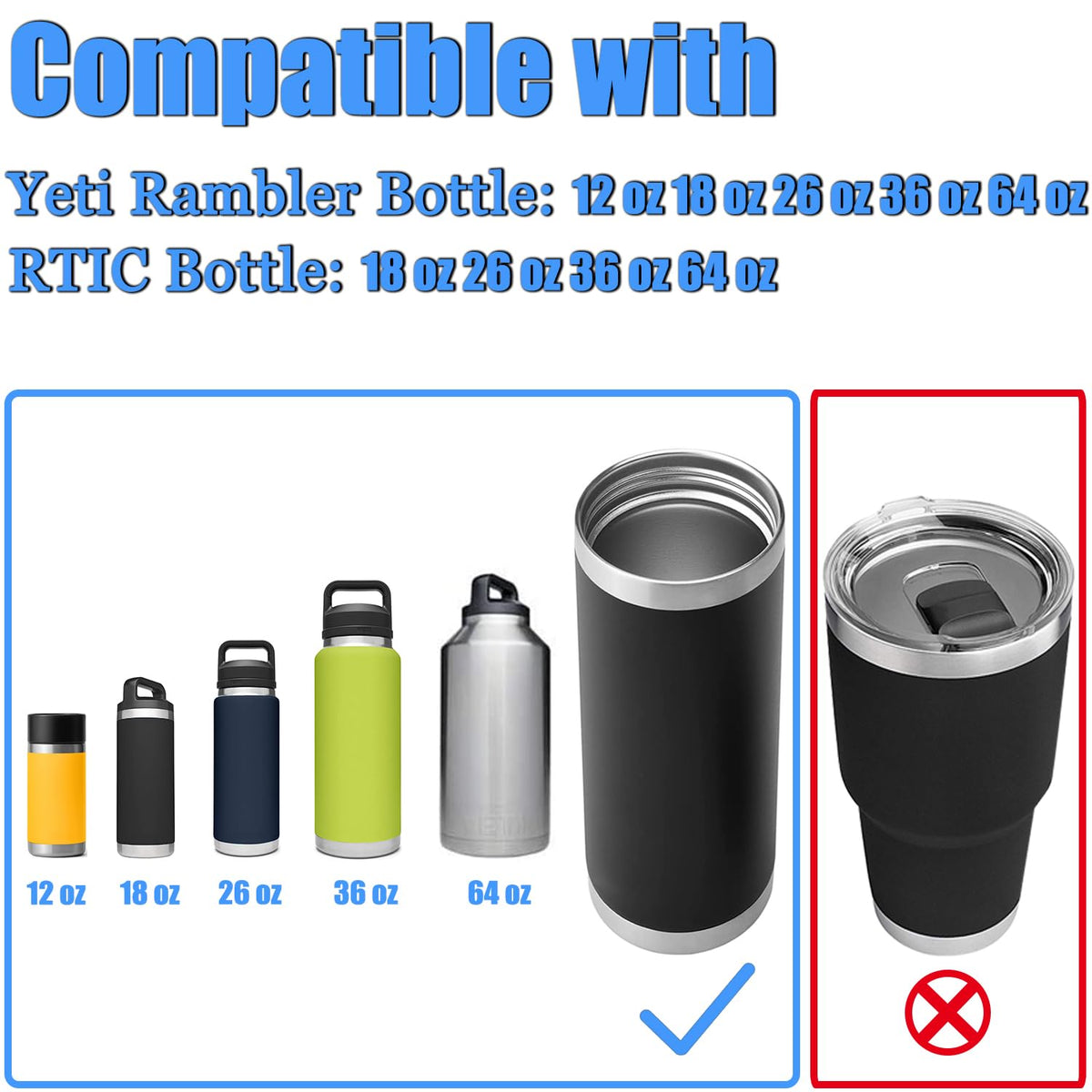 Upgraded Chug Lid for YETI Cap Replacement, 12 18 26 36 oz Accessories, Big Handle Spout top for Rtic Lid Accessories, Easy to Detach Gasket, White