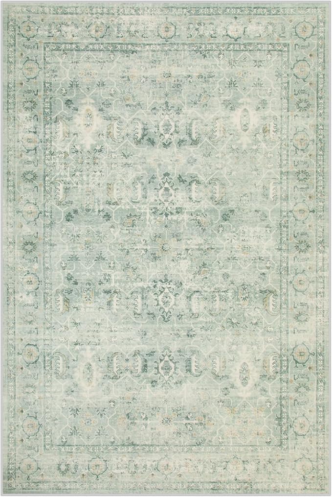 Lahome Vintage 6x9 Washable Green Rugs for Living Room Bedroom, Soft Dining Room Rugs for Under Table, Non Slip Indoor Throw Carpet for Entryway Kitchen Office (6x9ft,Light Green)