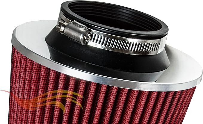 RED 3.5" 89 mm Inlet Narrow Air Cone Replacement Performance Washable Clamp-On