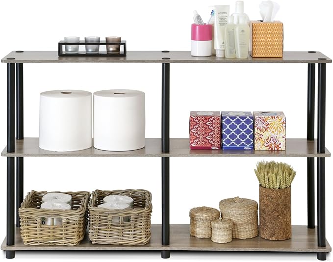 Furinno TURN-N-TUBE Storage Shelves, 3-Tier 47.4 Wide Book Shelf, Corner Shelf, Toolless Open Shelves, for Organization and Storage, Living Room, Garage, Home Office, French Oak