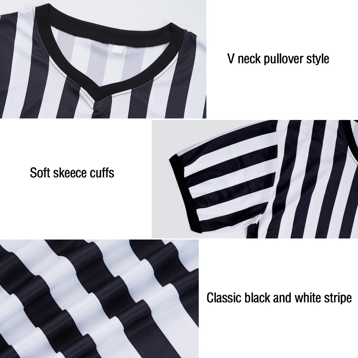 obmwang Referee Shirt for Womens and Mens, Black and White Stripe Umpire Jersey V Neck Ref Uniform for Football Halloween