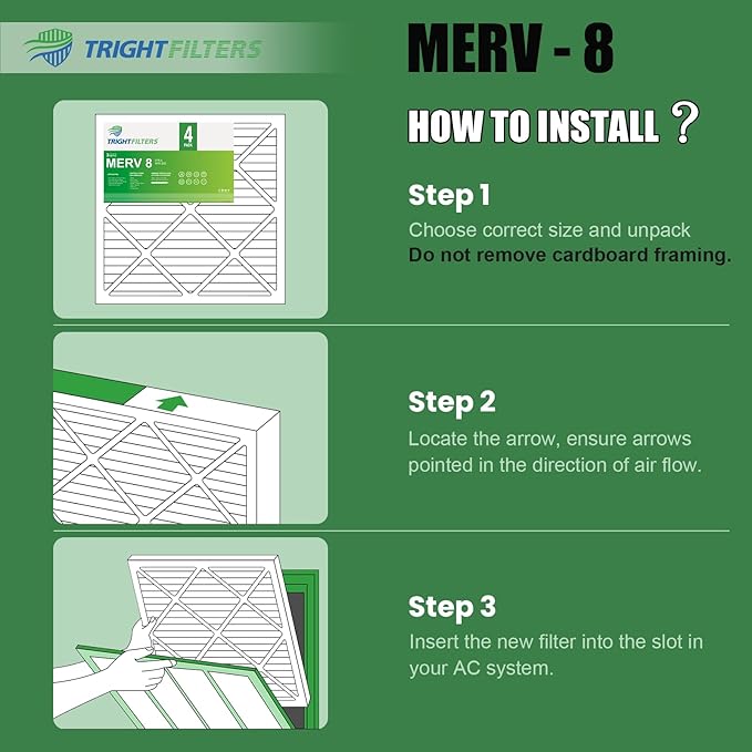18x24x1 Air Filter 4 Pack, MERV 8 Pleated Dust Defense Air Filters Replacement