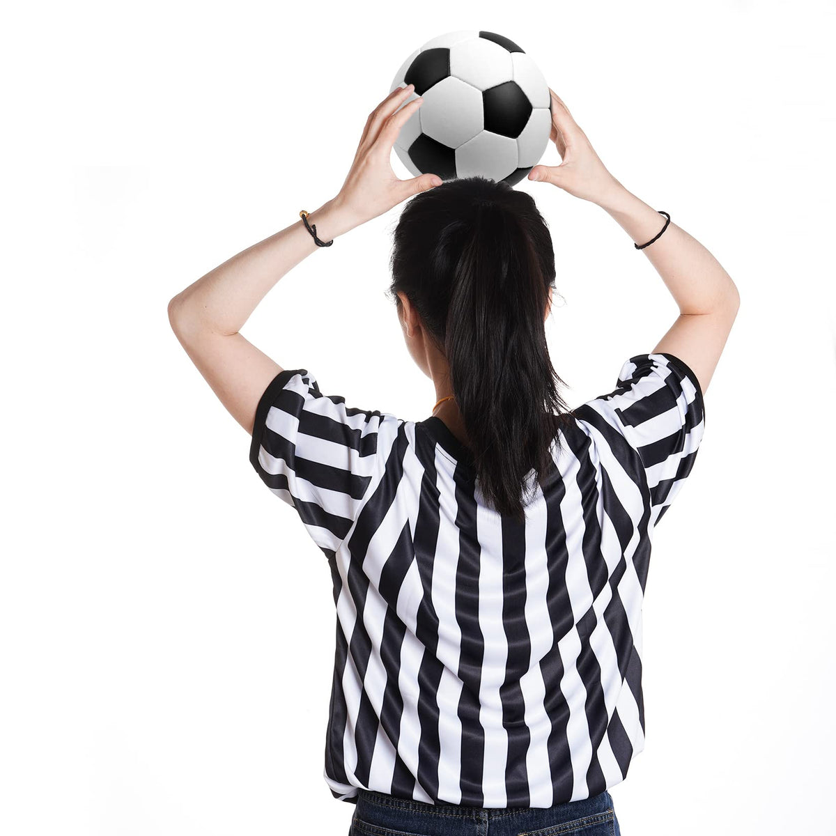 obmwang Referee Shirt for Womens and Mens, Black and White Stripe Umpire Jersey V Neck Ref Uniform for Football Halloween