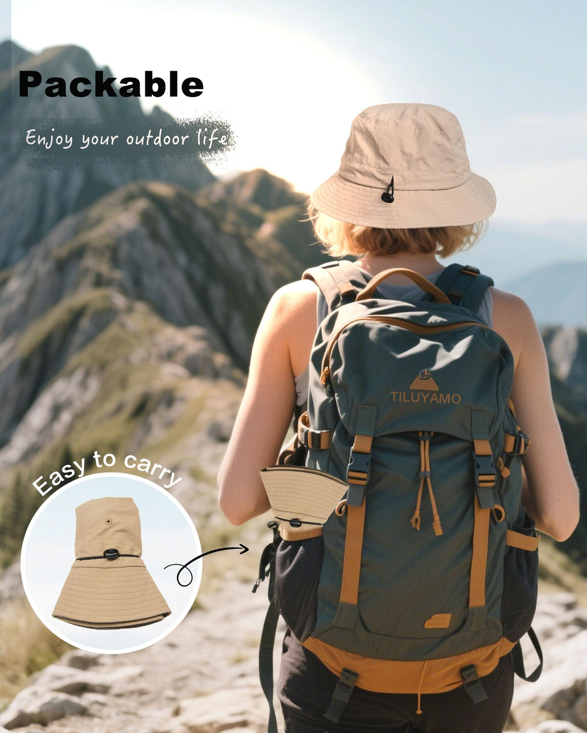 TILUYAMO Waterproof Bucket Hat Rain Hat for Women Men UV Protection Packable Sun Hat Fishing Hiking (Black)