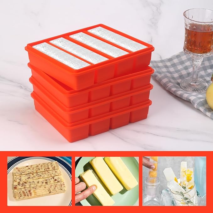 Silicone Ice Cube Molds Widely Use 2 Packs,Ice Cube Tray for Whiskey, Butter Mold,Freezer Molds for Soups and Sauces (2 Pack Orange)