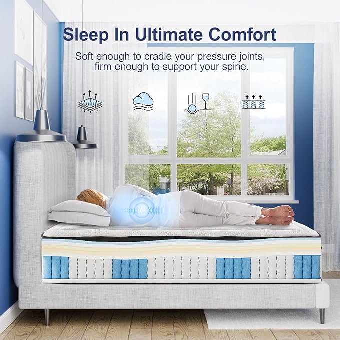 Suiforlun Full Size Mattress, 14 Inch Gel Memory Foam Hybrid Full Mattress in a Box with Pocket Springs, Euro Top Luxury 7 Premium Layers, Cooling Comfort & Pain Relief, Medium-Firm