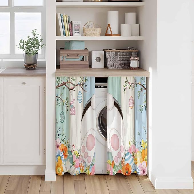 Easter Kitchen Tier Curtains 45 Inch Long 2 Panel Set, Rod Pocket Short Window