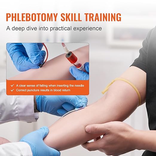 VEVOR 12 PCS Phlebotomy Practice Kit, IV Venipuncture Intravenous Training, High Simulation IV Practice Arm Kit with Carrying Bag, Practice and Perfect IV Skills, for Students Nurses and Professionals
