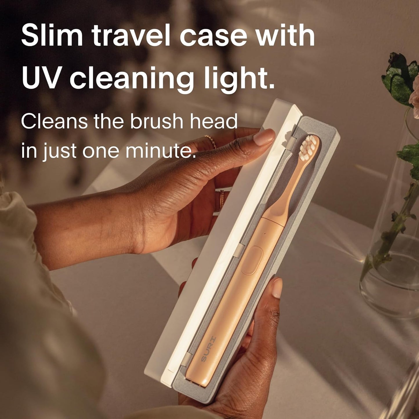 SURI 1.0 Sonic Electric Toothbrush with UV Cleaning Travel Case | 40+Day Battery | Designed in California | Electric Toothbrush for Adults | Travel Toothbrushes | Tooth Brush | Pink