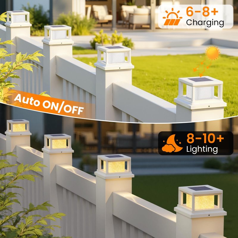 Mlambert 8 Pack Solar Post Lights Outdoor, 2 Modes LED Fence Cap Light for 4x4 Post, Waterproof Deck Light Patio Garden Decor, Warm/Cool White, White