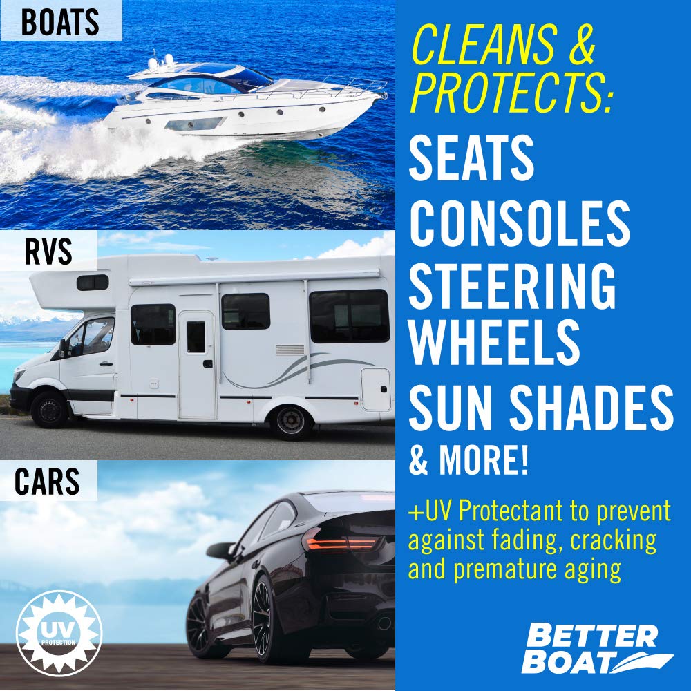 Boat Cleaning Wipes with UV Protectant 40ct, Marine Vinyl Cleaner and Protector for Boat Seats Console and Dash, Non Greasy Matte Finish - Better Boat
