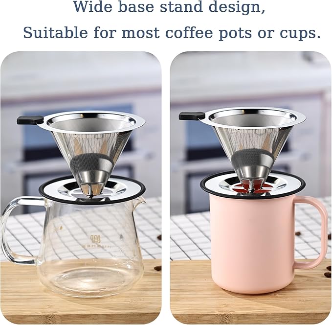 Pour Over Coffee Filter Dripper, Stainless Steel Metal Cone Coffee Filter
