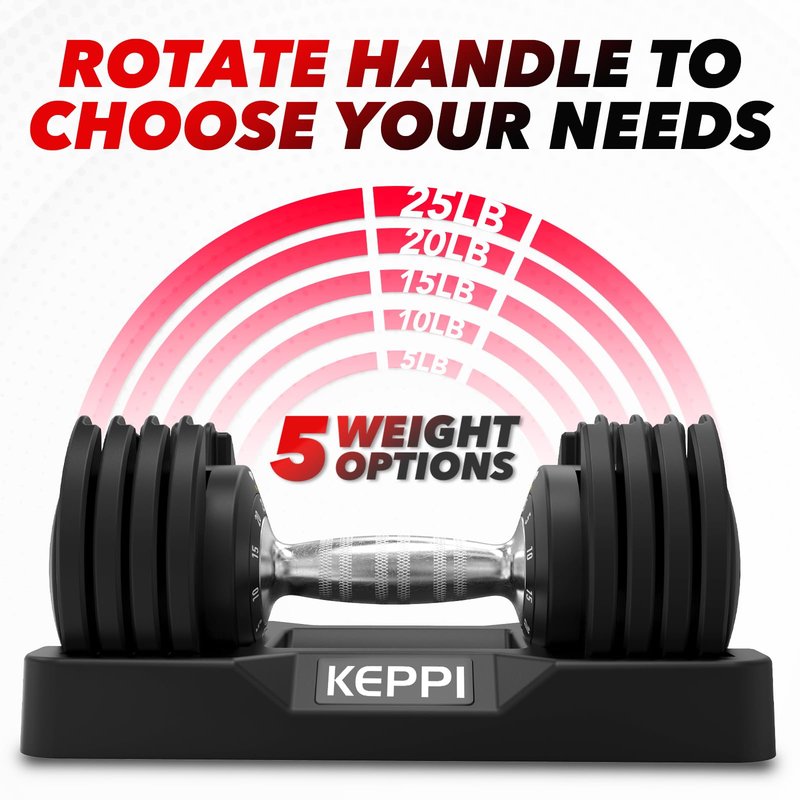 Keppi Adjustable Dumbbells Set-25lb Pair, Anti-Slip Metal Fast Adjust Weight Handle, Exercise & Fitness for Full Body Workout -DBA25(Pair)