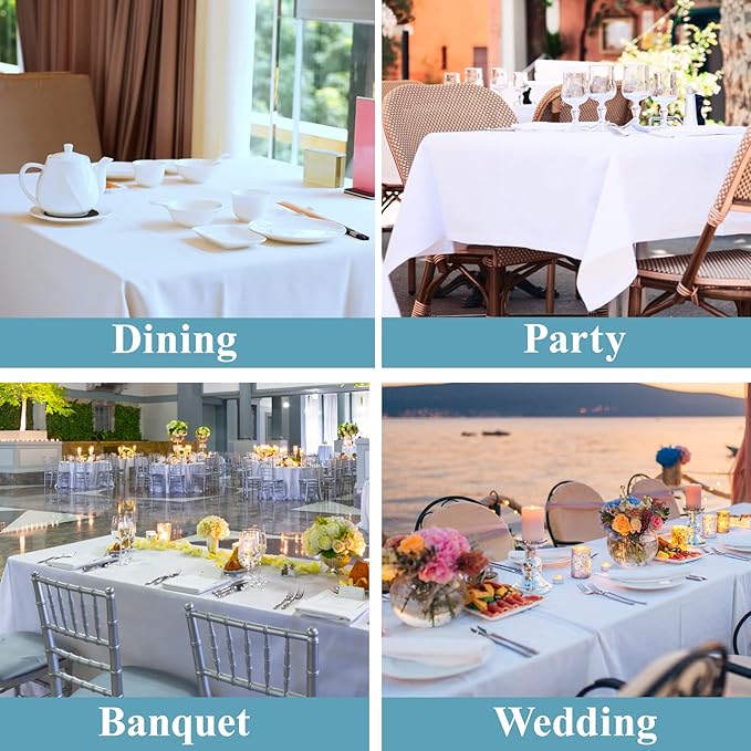 VidaFete 1 Pack Tablecloth 90 * 156inch Rectangle Table Cloth Polyester, Stain Wrinkle Resistant Polyester Dining Table Cover for Kitchen Dinning Party Wedding Tabletop Buffet Decoration(White)