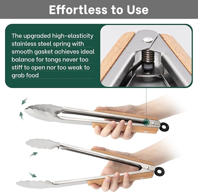 Beneno 12-Inch Heavy Duty Stainless Steel Kitchen Tongs for Cooking
