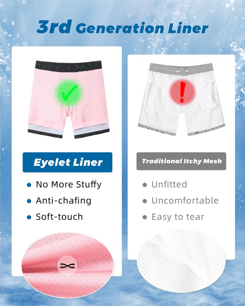 SURF CUZ Mens Swim Trunks with Compression Liner Quick Dry Swim Shorts 7" Swimming Trunks Stretch Bathing Suit 7 Inch,Black Pink,XS