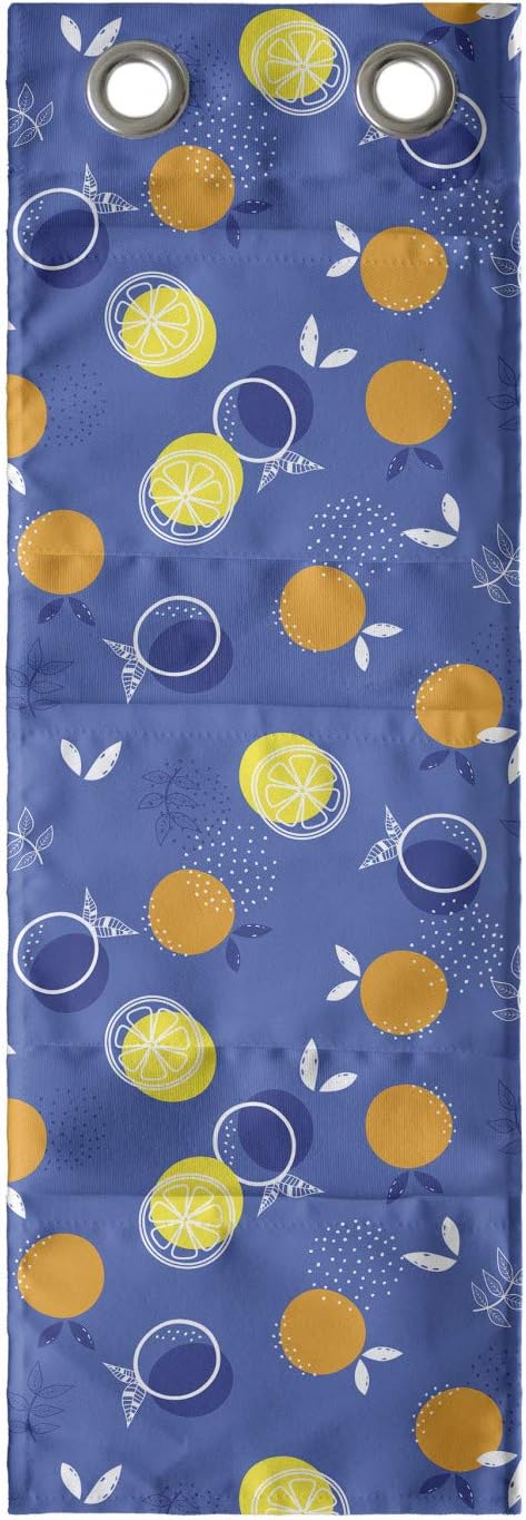 Ambesonne Fruits Hanging Pocket Organizer, Vibrant Oranges and Lemons Silhouettes with Mini Polka Dots, Printed Polyester Storage Bag with Pockets, 9" x 27", Violet Blue Orange