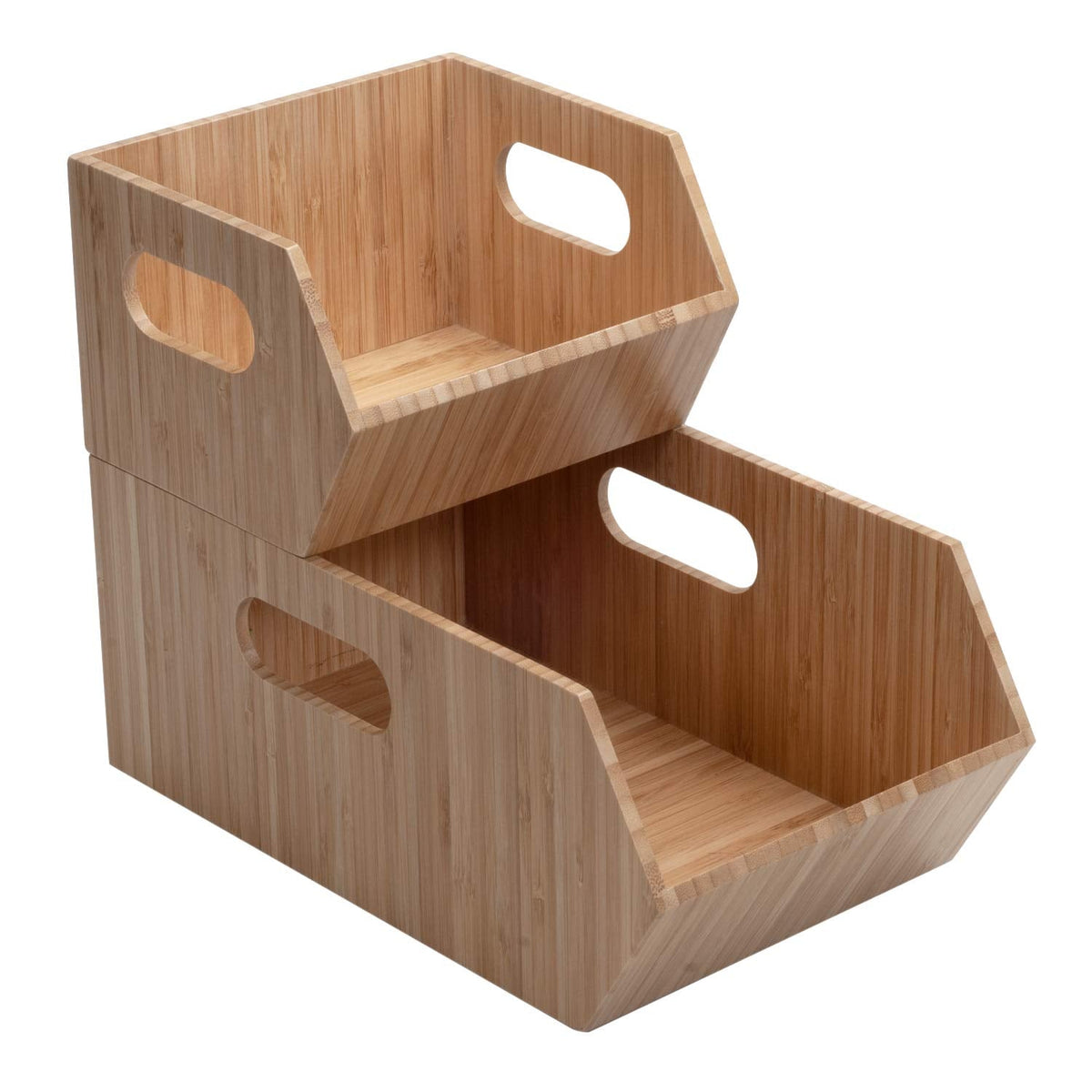 Mobilevision XL Versatile Bamboo Storage Bins for Pantry & Kitchen Cabinet Organizer Multi-Purpose / 2 Piece Stackable Set Larger Bins