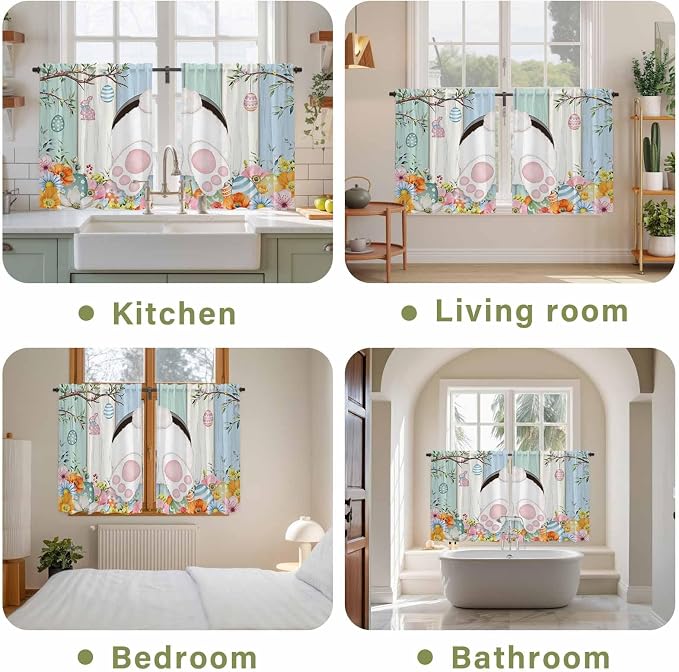 Easter Kitchen Curtains 54 Inch Long 2 Panel Set, Rod Pocket Window Curtains