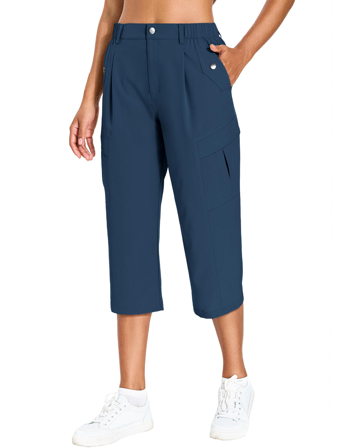 Women's Quick Dry Hiking Pants Lightweight Cargo Capris (N,XL) Navy