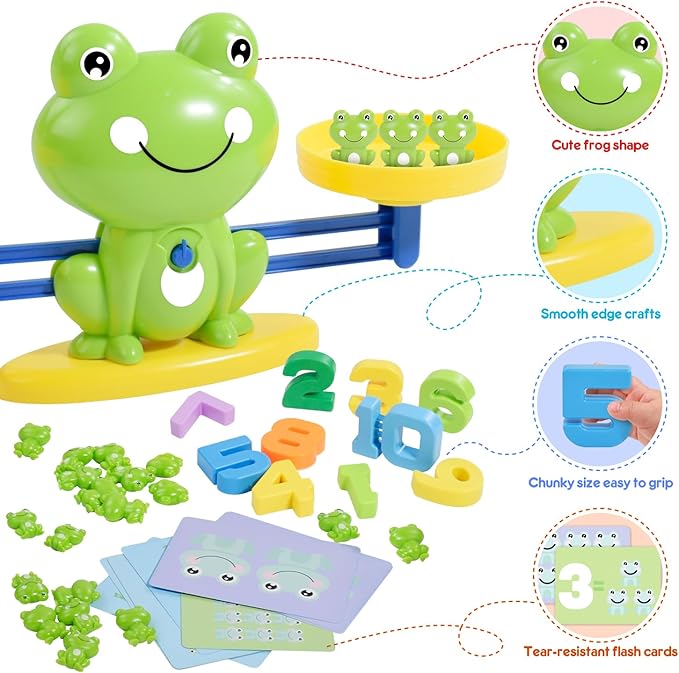 BAKAM Frog Balance Scale Toy, Number Counting Blocks Games, Montessori Math Games for Kids 5-7, Preschool Kindergarten Learning Activities, STEM Educational Toys for 3+ Year Old