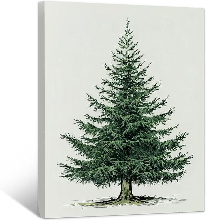 Framed Christmas Pictures Wall Decor,Vintage Pine Tree Prints,Winter Christmas Canvas Wall Art Decoration for Bedroom Bathroom Living Room Rustic Xmas Holiday Gifts (Christmas Tree 5, 16'' X 20'')