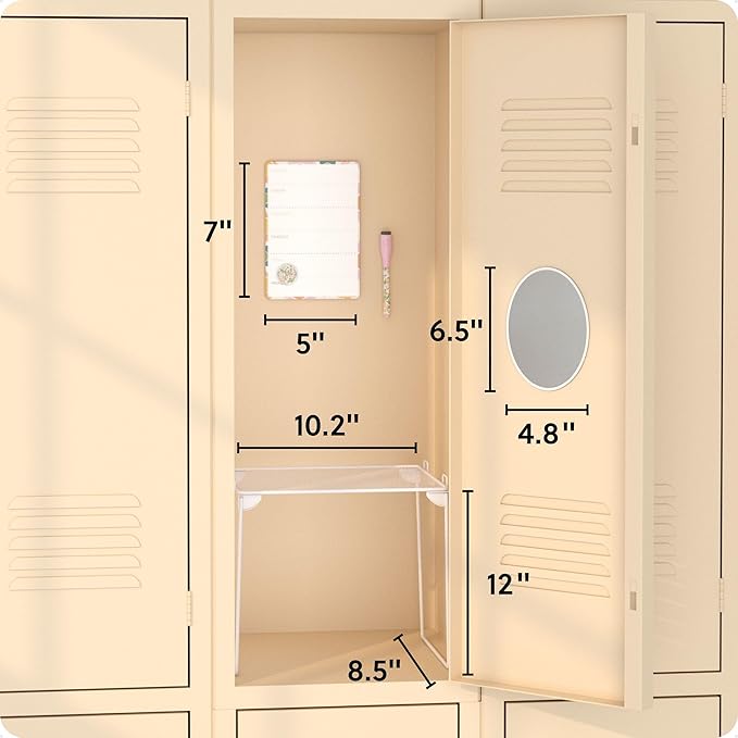 U Brands Magnetic Locker Organizer and Accessories Kit With Stackable Locker Shelf, Back to School Essentials, Saccharine Fields White, 5 Piece, Mini Mirror, Cute Magnet, Whiteboard, and More
