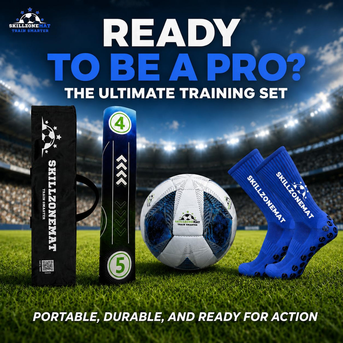 SkillZone Soccer Training Mat – Soccer Dribbling & Footwork Trainer with SkillZone Interactive Training Hub | Soccer Skills & Ball Control Practice for Kids & Teens | Indoor & Outdoor Agility & Coordination Training System (Galaxy Dribble - Match Kit)
