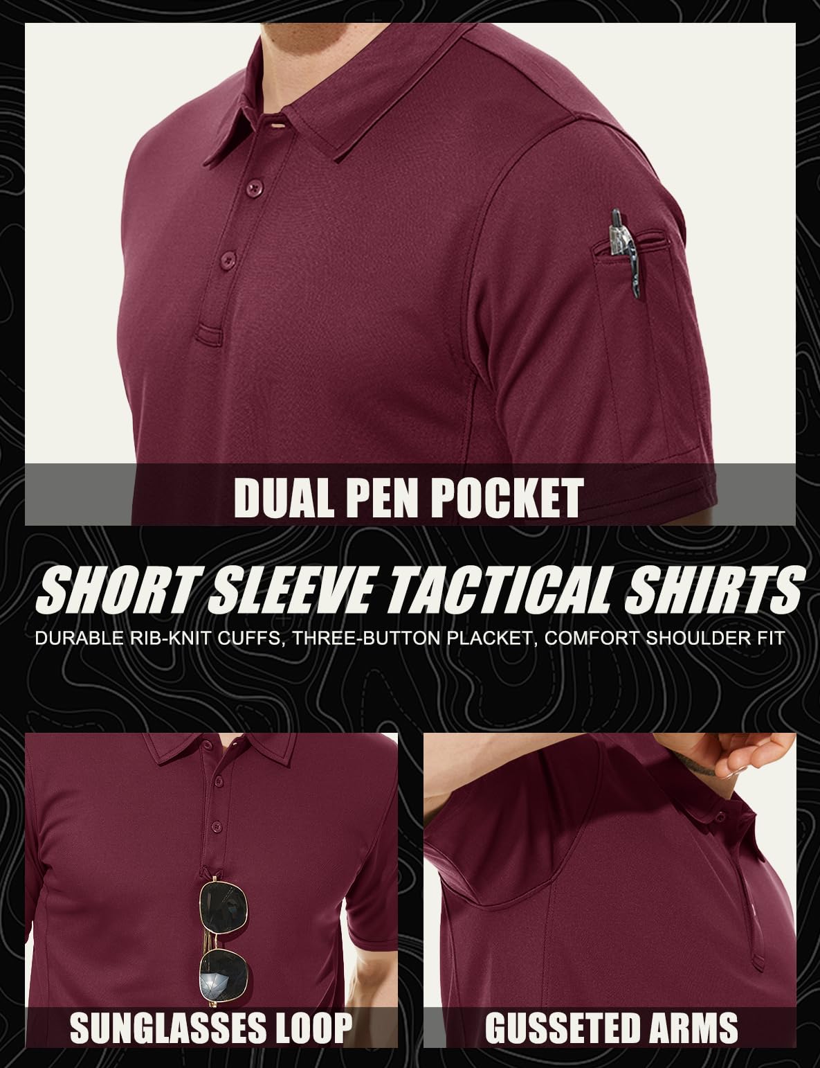 MAGCOMSEN Polo Shirts for Men Golf Shirts Quick Dry Collared Short-Sleeve Work Polo Performance Shirt Wine Red M