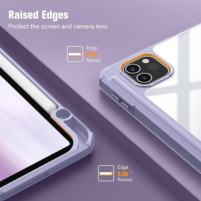 Fintie Hybrid Slim Case for iPad Pro 11-inch (4th / 3rd Generation) 2022/2021 - [Built-in Pencil Holder] Shockproof Cover w/Clear Transparent Back Shell, Also Fit iPad Pro 11" 2nd Gen, Lilac Marble