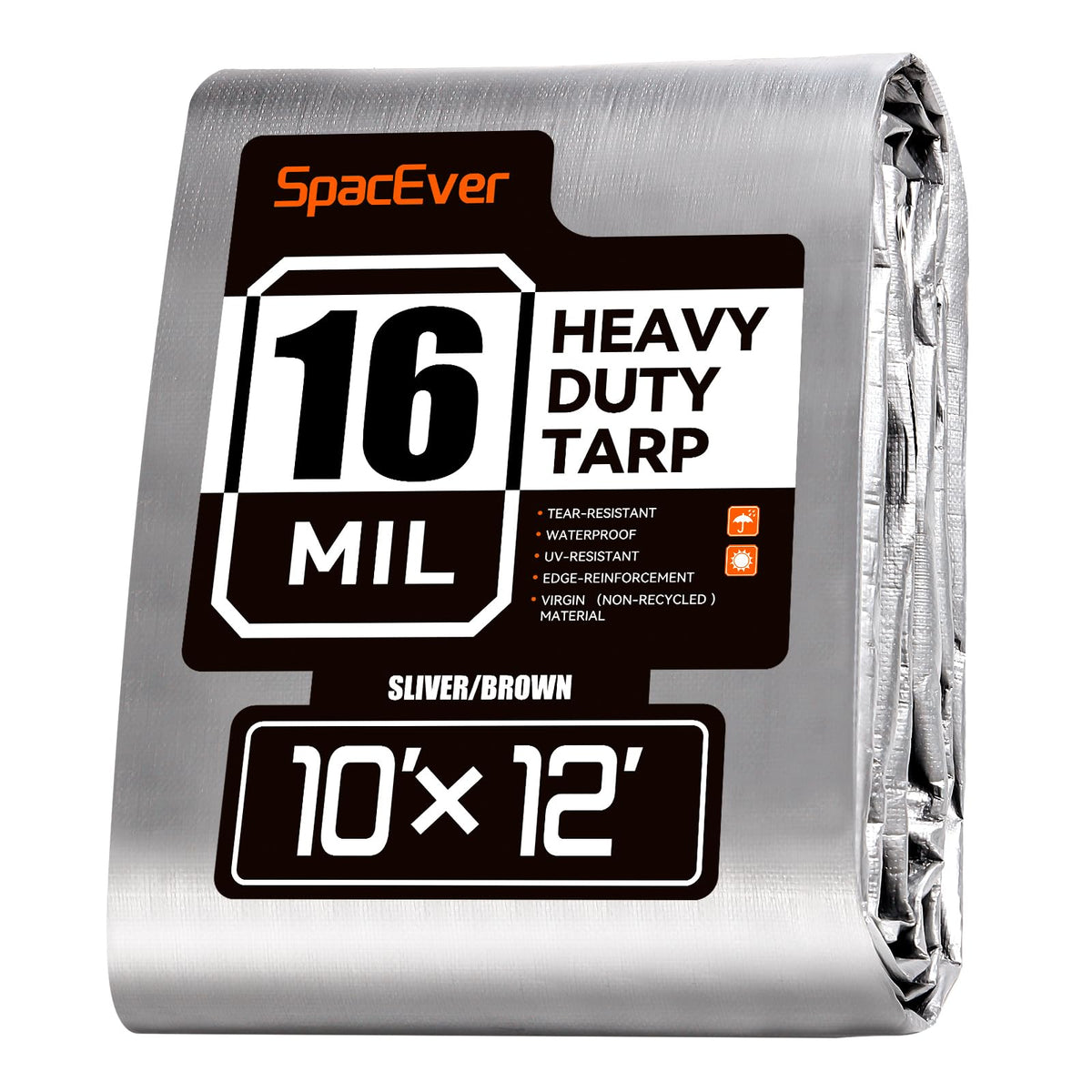 SpacEver 10x12 FT Tarp Waterproof, 16 Mil Tarps Heavy Duty Waterproof Multipurpose Protective Cover UV Resistant Rip & Tear Resistant with Grommets Reversible for Home Boats Cars Camping