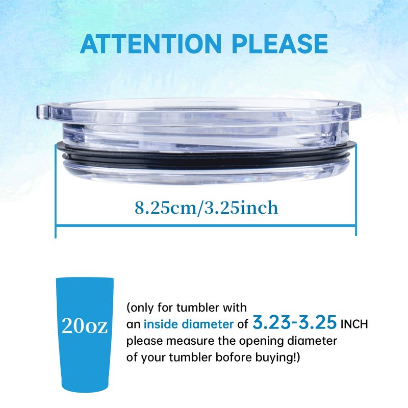 20 oz Tumbler Replacement Lids 2 Pack,Fit of Inner Diameter 3.23 to 3.25 INCH Tumbler Cup,Spill Proof Splash Resistant Tumbler Lids Silicone Sliding Covers BPA-free