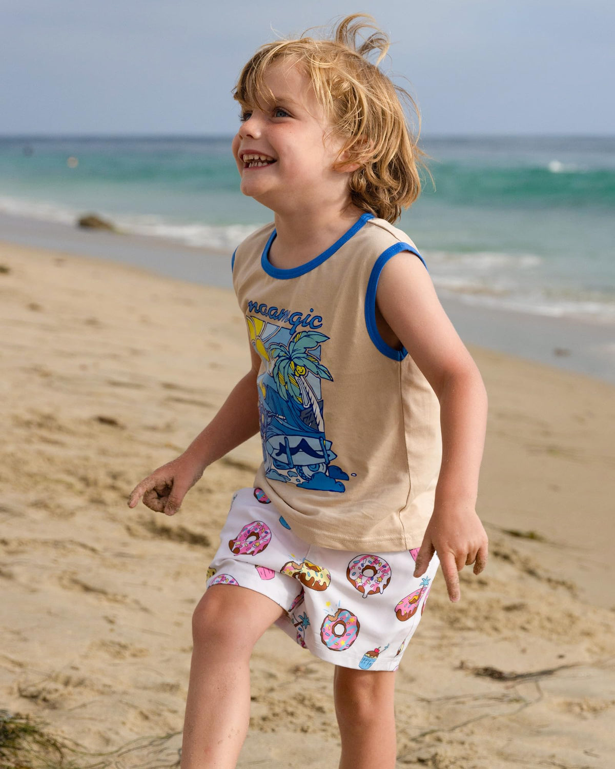 maamgic Boys Swim Trunks with Compression Liner 4-Way Stretch Quick Dry Swim Shorts Swimming Trunks Toddler Donut White 4T