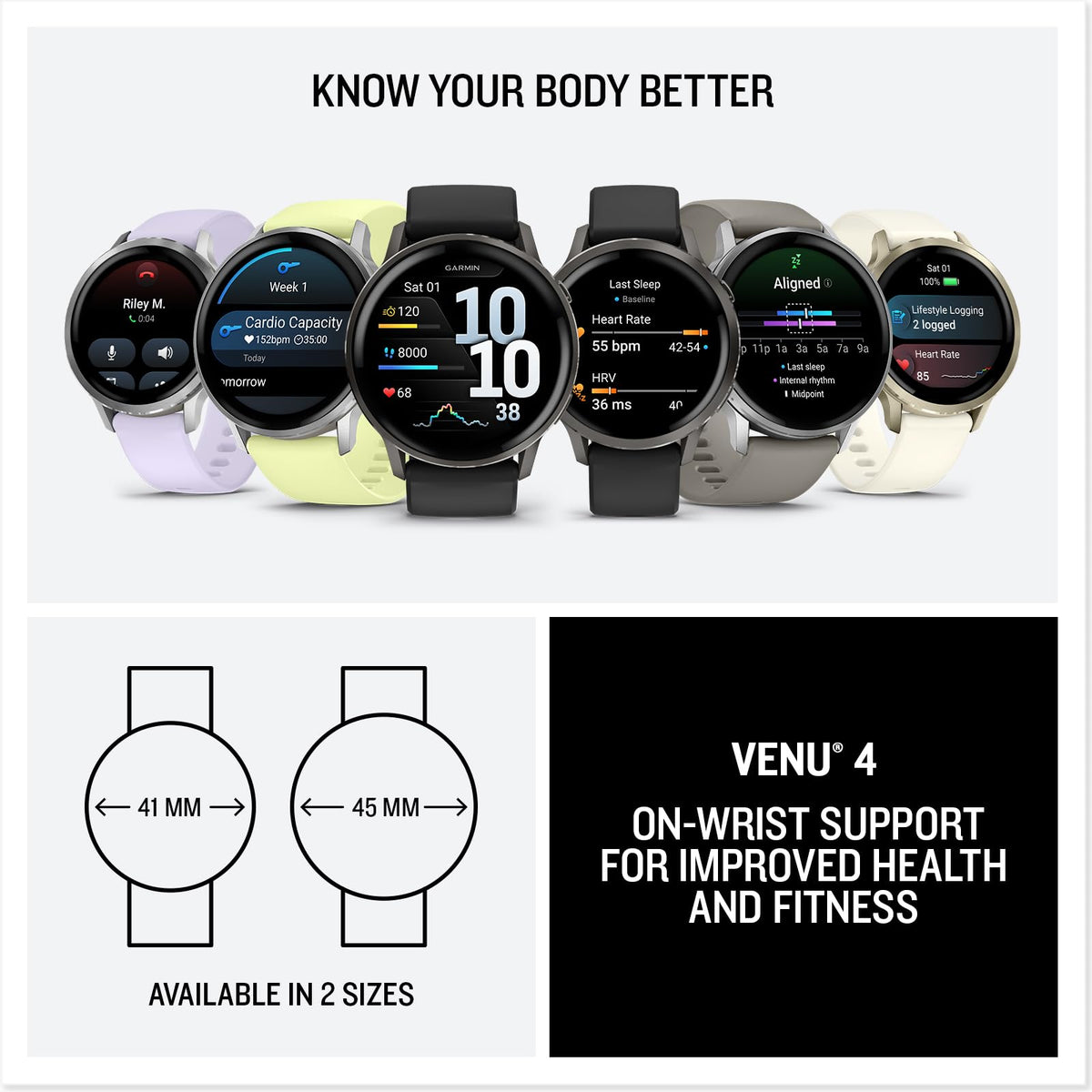 Garmin Venu® 4, 45mm, Advanced Health and Fitness GPS Smartwatch, Bright and Colorful Display, Built-in Flashlight, 12 Days of Battery Life, Silver with Citron Silicone Band
