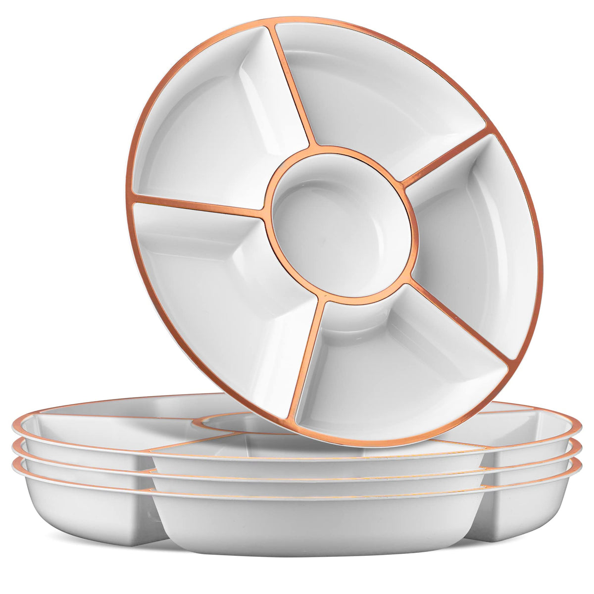 Plasticpro 6 Sectional Round Plastic Serving Tray/Platter (8, White)