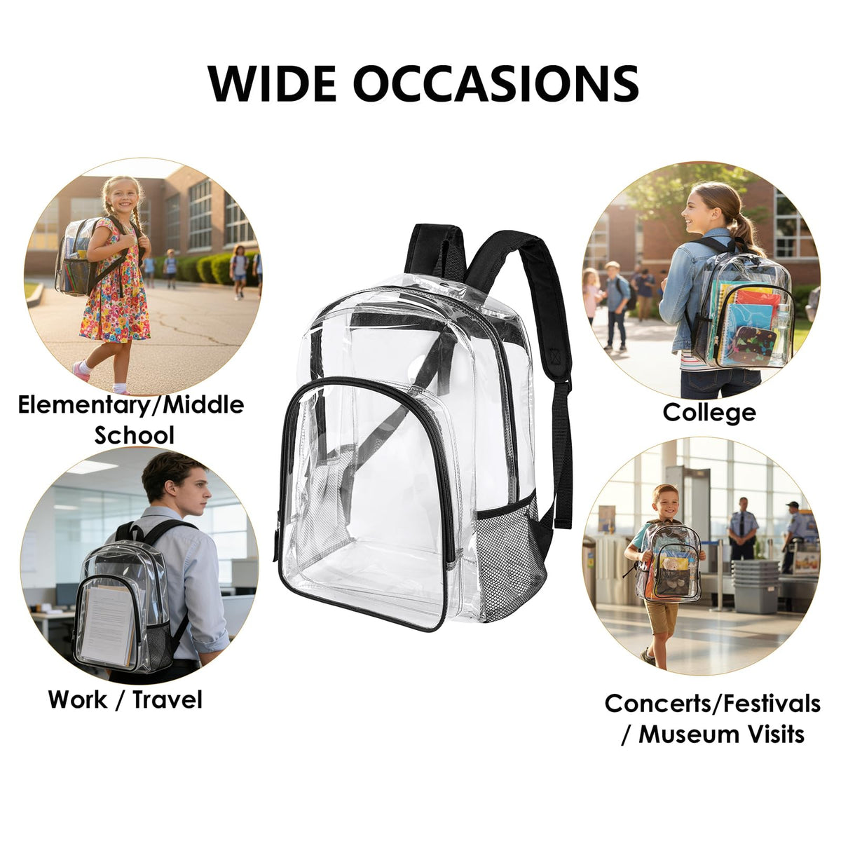 Clear Backpack Heavy Duty PVC School Bookbag for Girls Boys - See Through Transparent Backpack with Reinforced Straps for Work Travel Security Adults