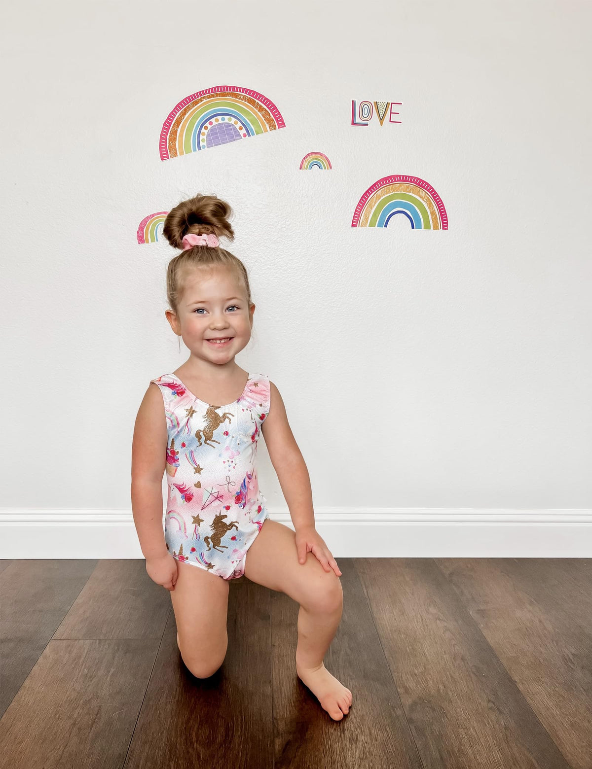 Domusgo Gymnastics Leotards for Girls 6-7 Years Old Pink White Unicorns Sparkly One Piece Tumbling Outfits