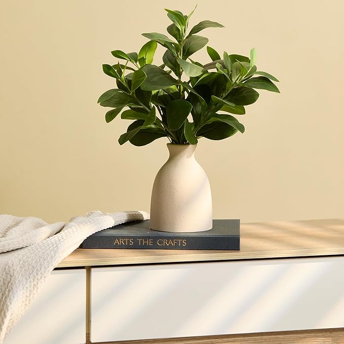 16" Artificial Eucalyptus Stems Potted Plant Indoor Fake Plants - Realistic Greenery with Vase, Small Artificial Office Desk Plants in Pots for Home Decor Weddings Centerpieces