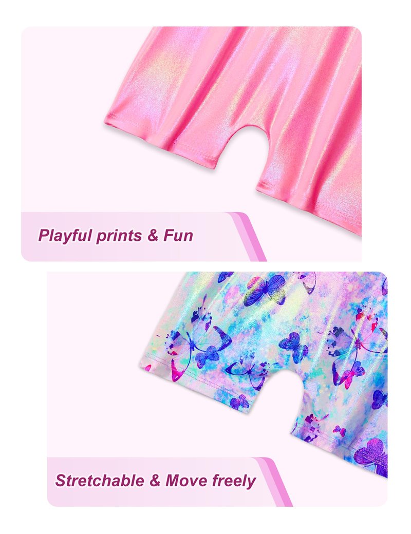 Snowheart Gymnastics Leotards for Girls Size 3t 4t 2 Pack Sparkle Purple Blue Butterfly Solid Pink Sleeveless Biketards